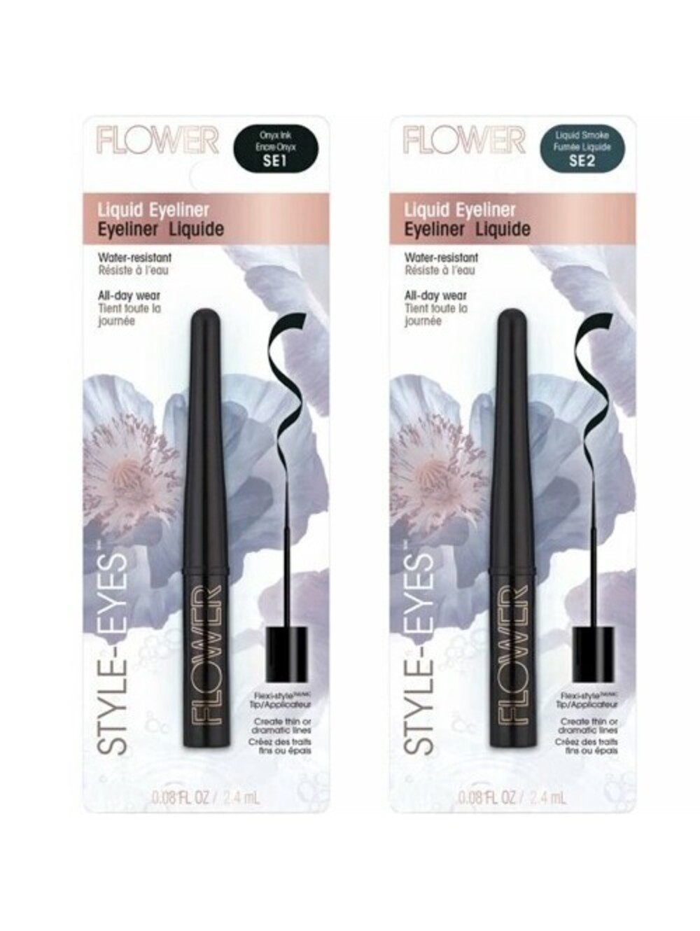 Lot of 2: NEW FLOWER by Drew Style-Eyes Liquid Eyeliner Onyx Ink & Liquid Smoke